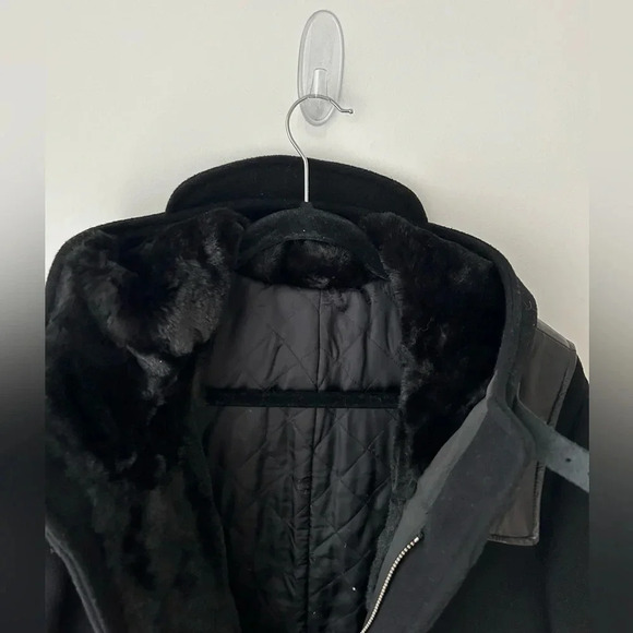 The Kooples BLACK DUFFLE COAT WITH LEATHER details - Picture 3 of 14